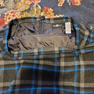 SAG harbor Blue tartan plaid wool blend fringe skirt